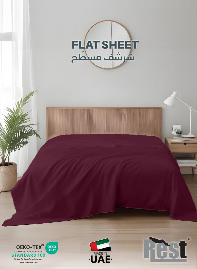 REST Flat Bedsheet 220x240cm Plush Burgundy Breathable Machine Washbale Bedsheet Extra Soft Easy Fit Highly Breathable Bedding & Linen Cover - Image 1